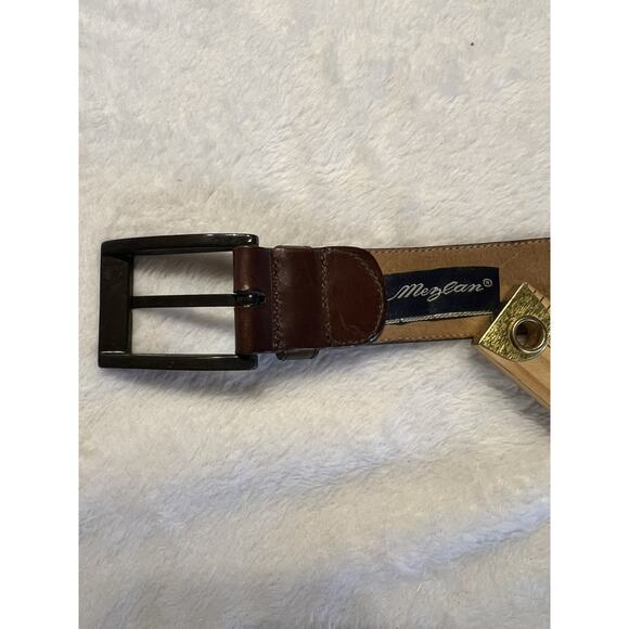 Mezlan Spain 38 Mens Leather Dress Belt Dark Brown Belt Gunmetal Tone Buckle - Picture 7 of 14